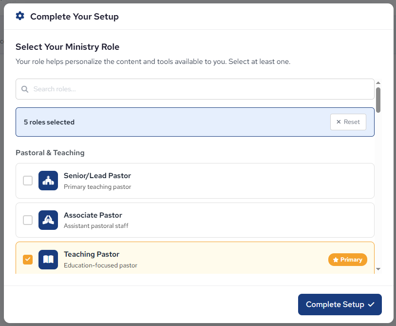Equip First Time Login Select Ministry Role.png